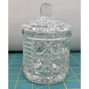 Cut Glass Sugar Jar 2 Pieces Clear Glass 5" Height Includes Lid
